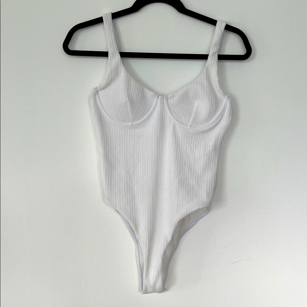 NEW White Ribbed Underwire One-Piece Bodysuit